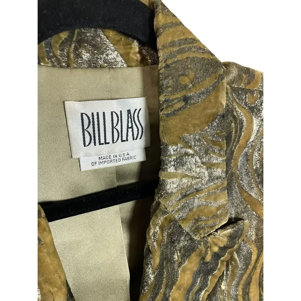 BILL BLASS 1997 Collection Handpainted Velvet Blazer Olive Green Jacket Designer - Picture 5 of 5